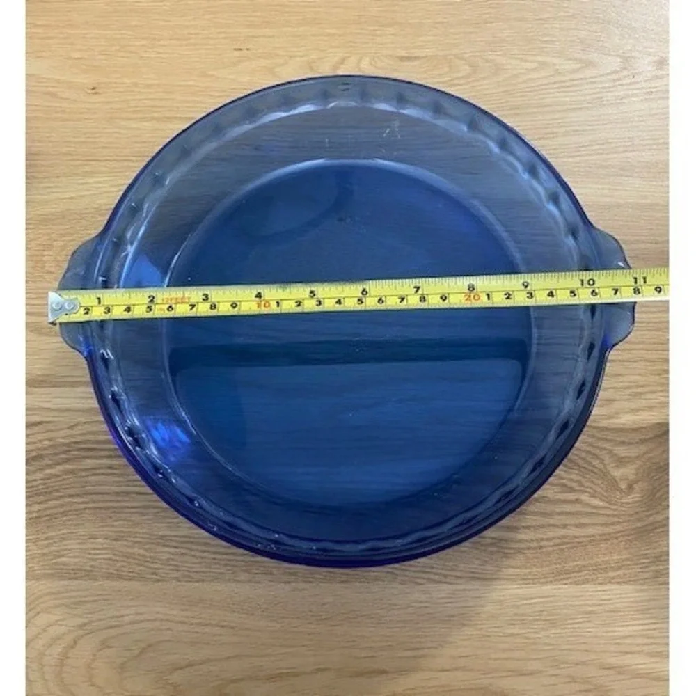Pyrex Pie Plate Baking Dish 9.5in Cobalt Blue Good Fluted Rim Glass Handles